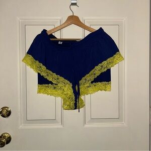 Blue and Yellow Lace Trim Shorts NWOT